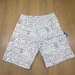 Zoo York Graffiti Board Shorts Mens 36 White Black Print Swim Trunks Skater